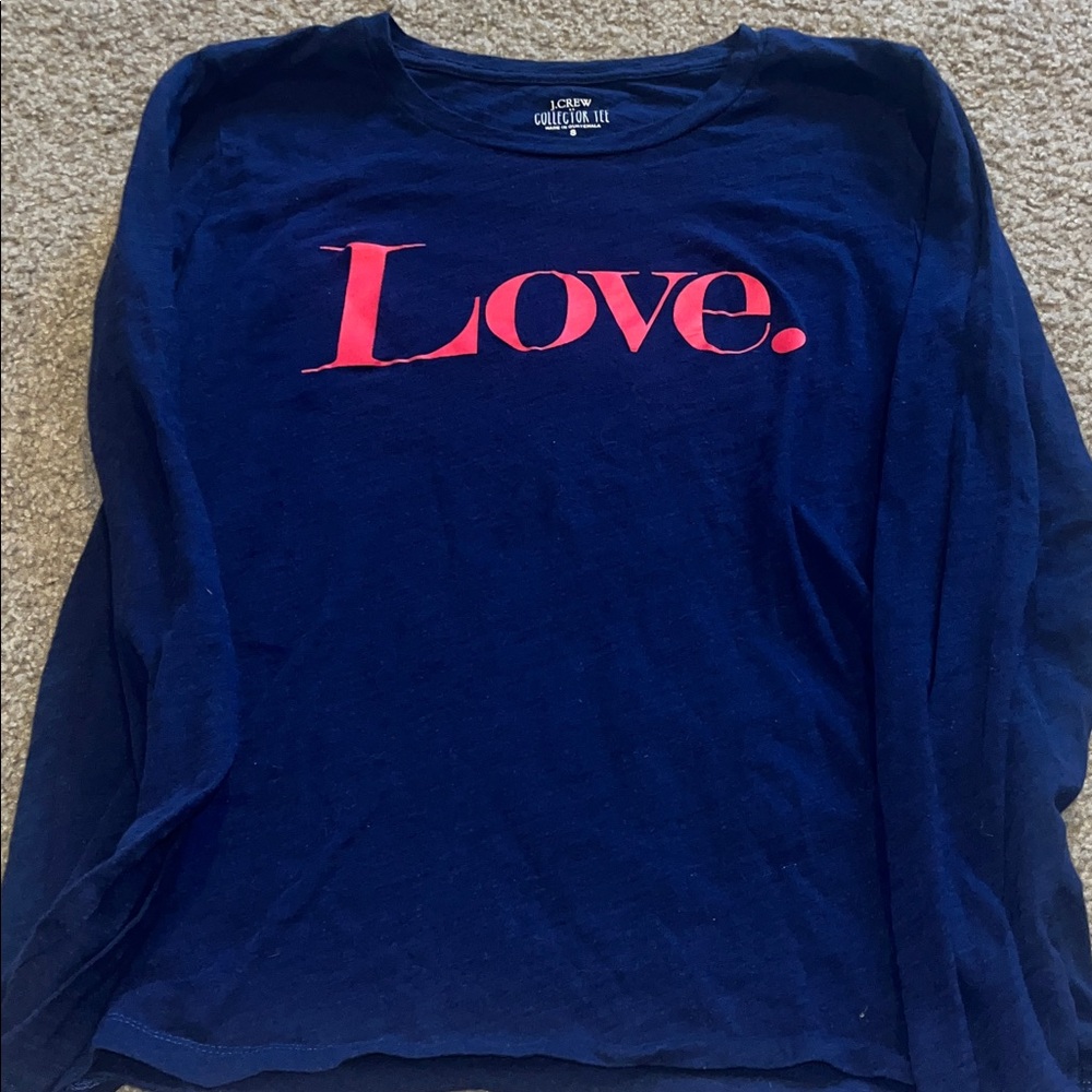J. Crew Navy Blue Long Sleeve Tee with Pink 'Love' Print